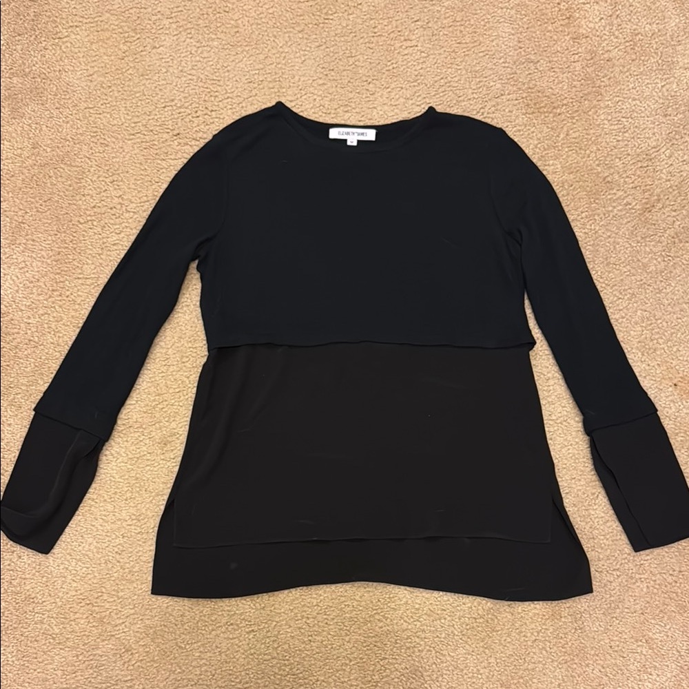Elizabeth and James Black Boxy Long Sleeve Blouse